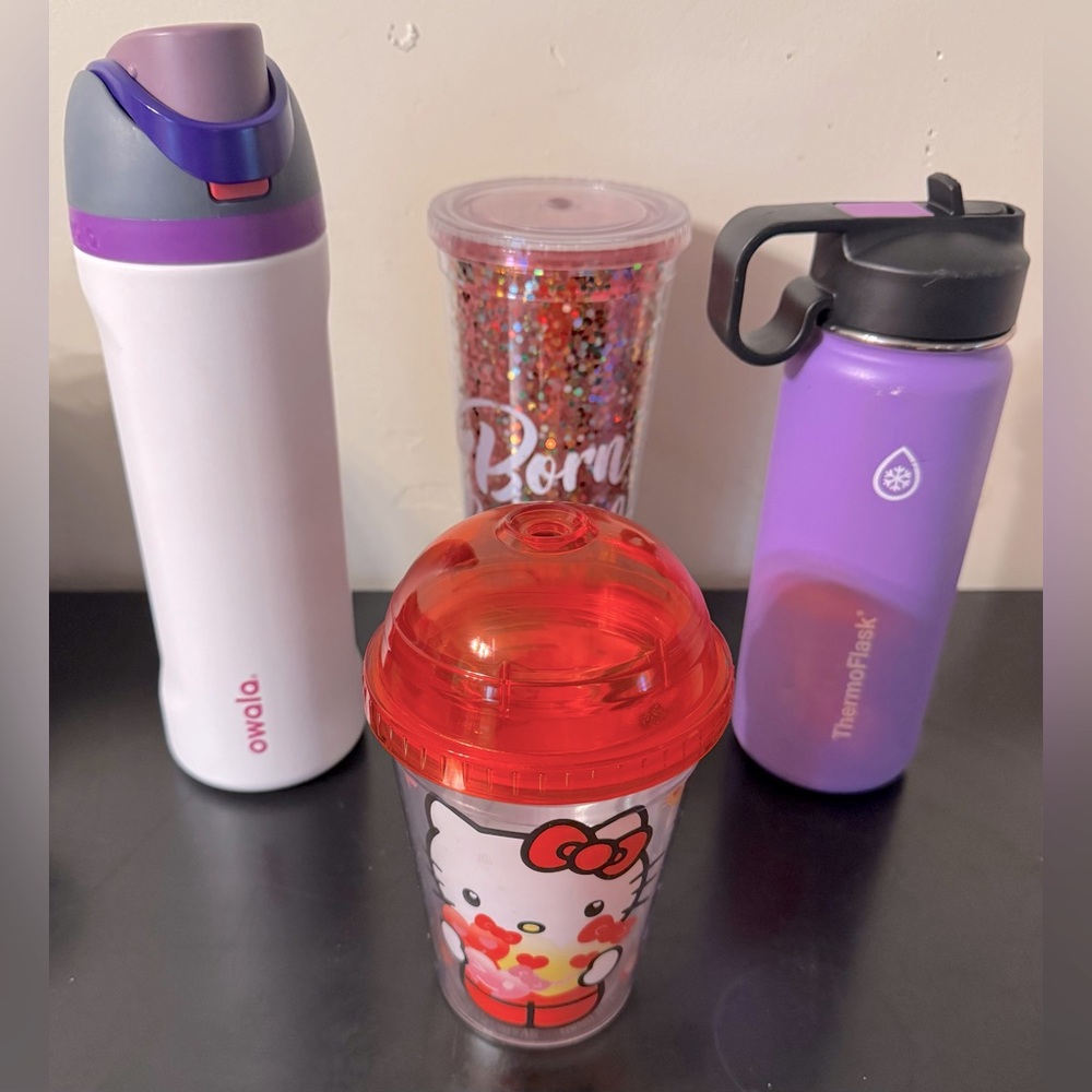 Pre loved cup set. Hello Kitty, ThermoFlask, Owala. few small dents, scratches